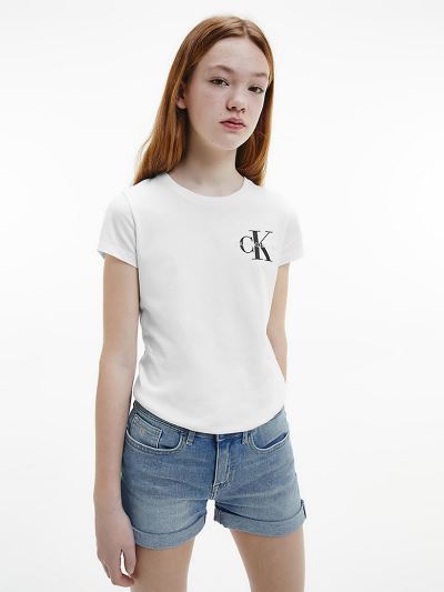 Calvin Klein Ruhák HU870020 | Calvin Klein Slim Organic Cotton Logo Lány Póló Világos Fehér